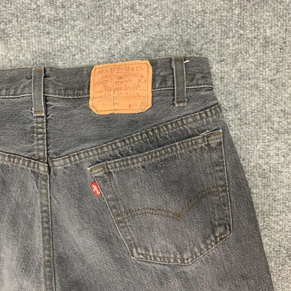 Vintage Levis 501 Jeans Mens 34X30 Gray Denim Straight Overlock Stitch Made USA